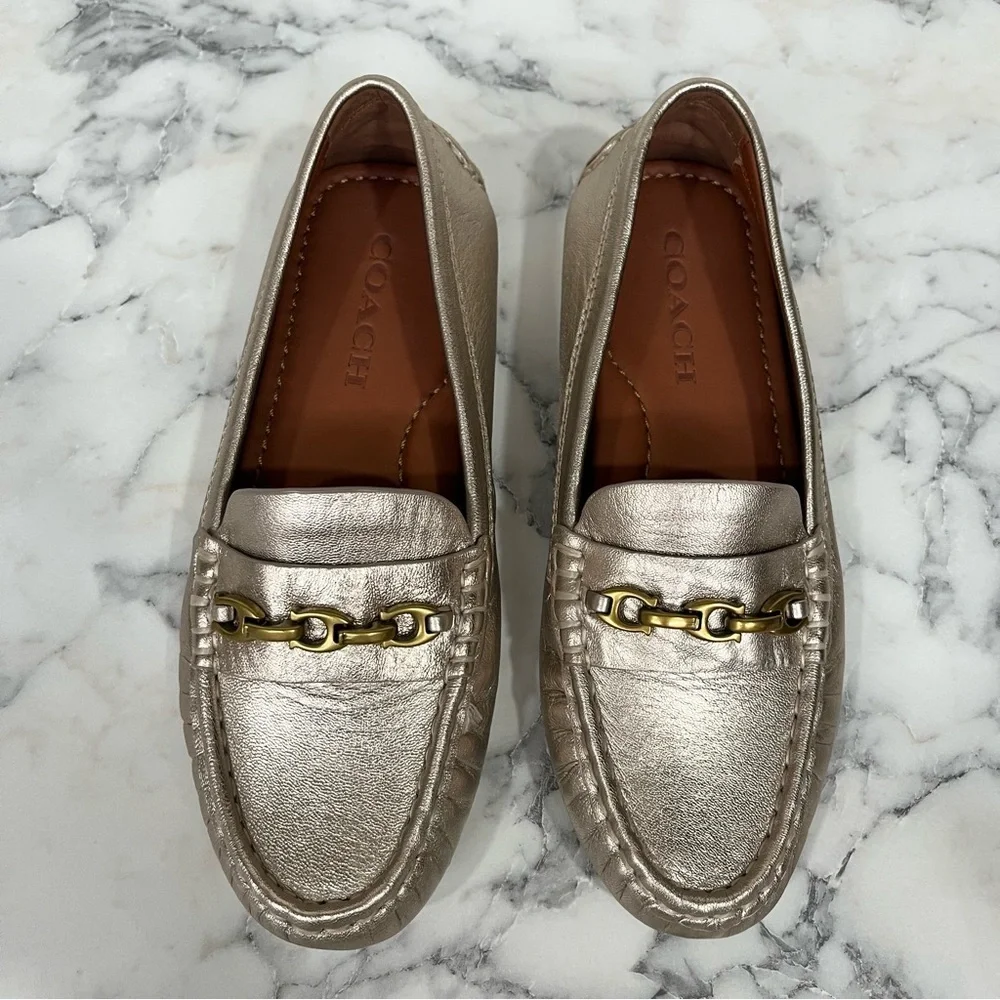 COACH Crosby driver loafers metallic flats equestrian preppy old money size 5 B
